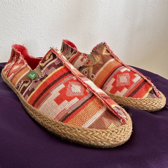 Sanuk Espadrile Slip-On Woven Aztec Southwestern Beach Jute Trim Sole Flats -SZ7 - Picture 3 of 7